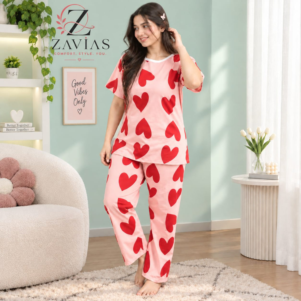 Pink Dilber Printed Night Suit