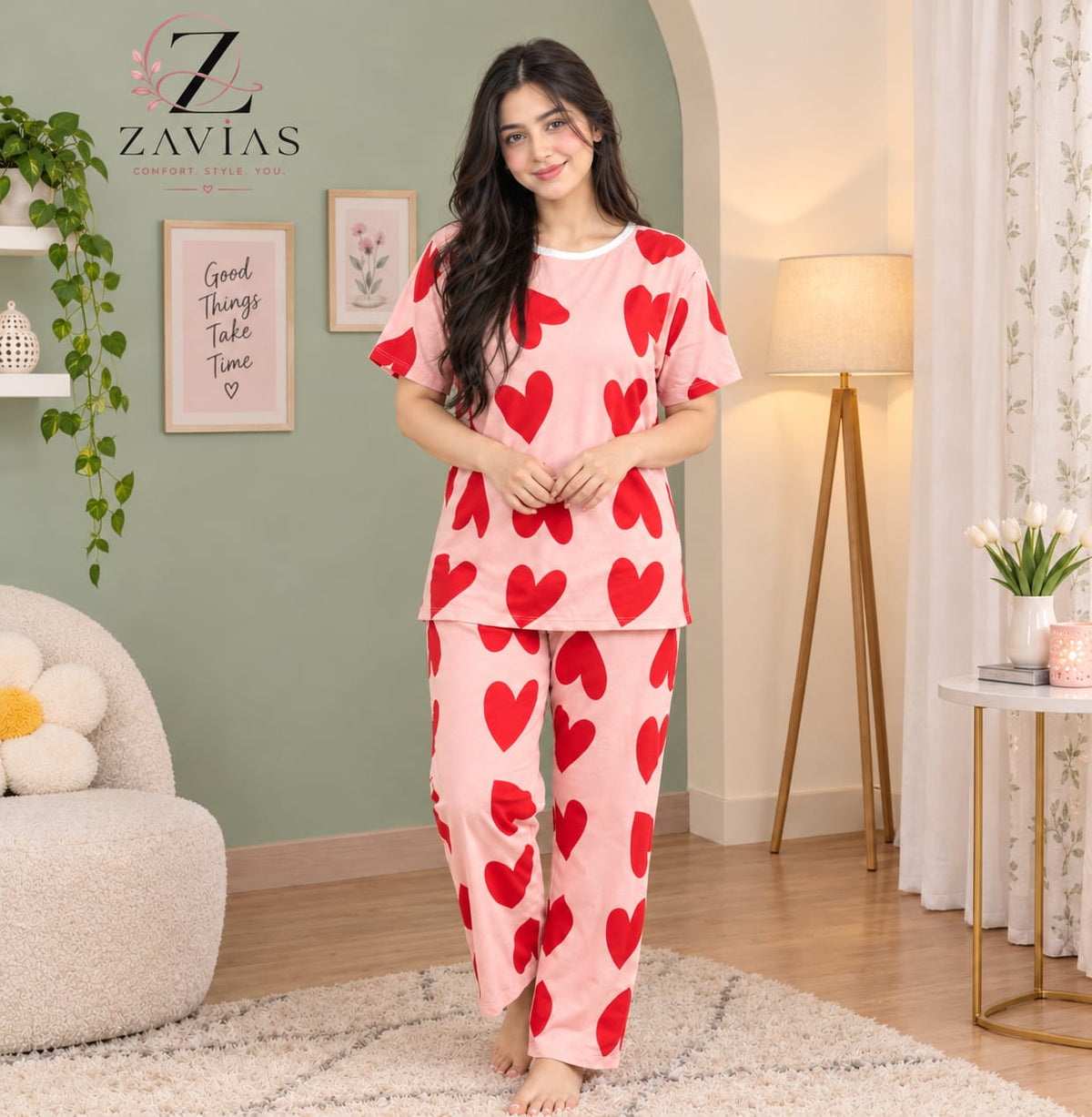 Pink Dilber Printed Night Suit