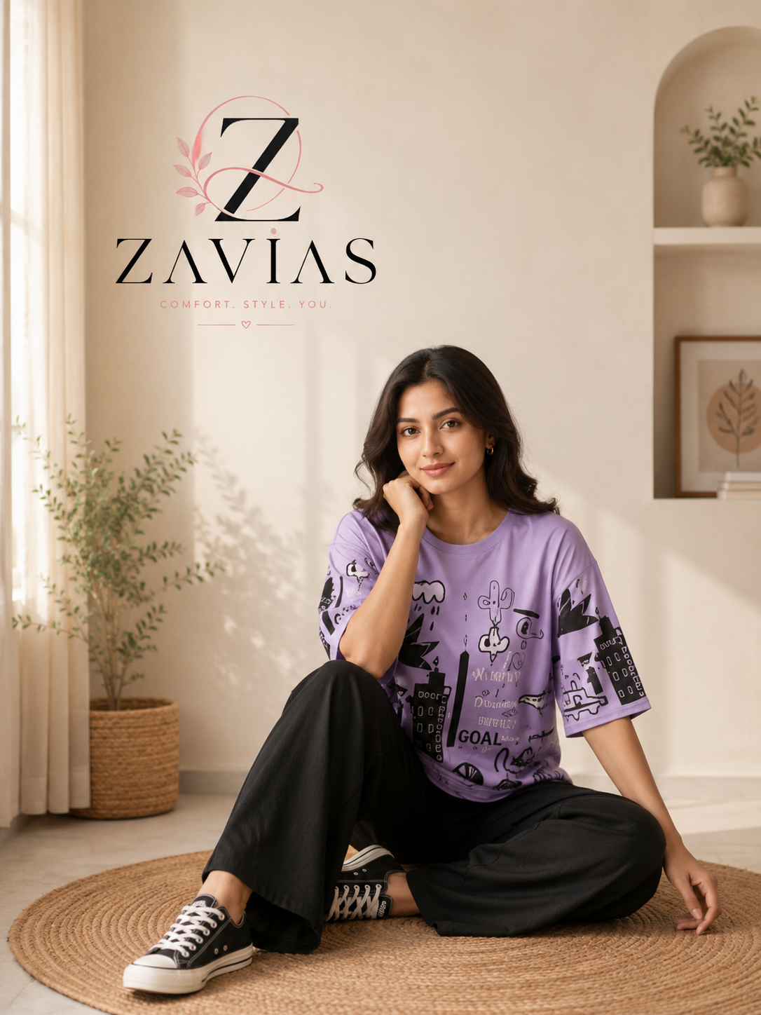Purple Planet Printed Night Suit