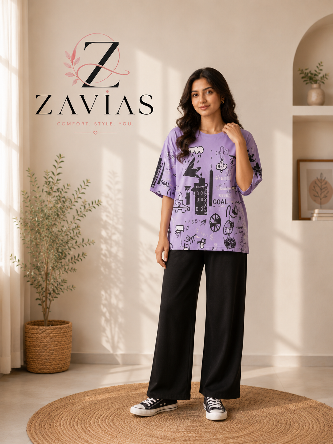 Purple Planet Printed Night Suit