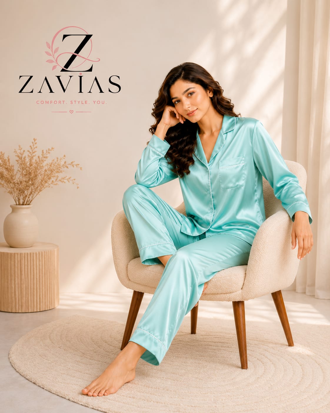 PLAIN SILK NIGHT SUIT - SEAFOAM GREEN