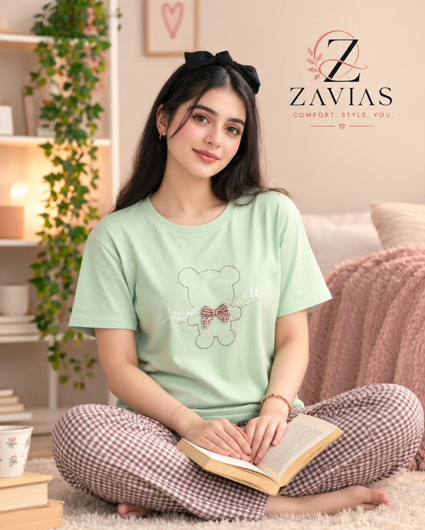 Bunny Bliss Printed Night Suit – Minty Relaxed Baggy Fit