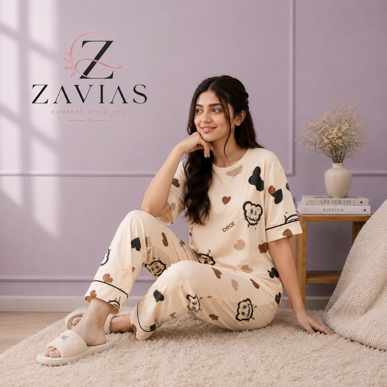 CREAM BEAR PJ-SUIT