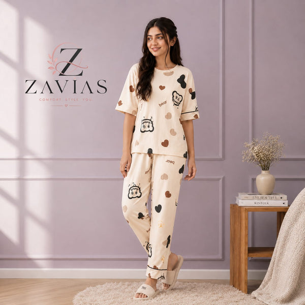 CREAM BEAR PJ-SUIT