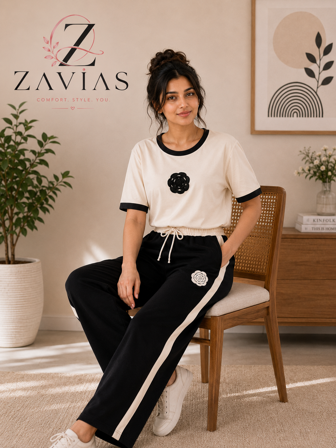 Flower Printed White Track Suit