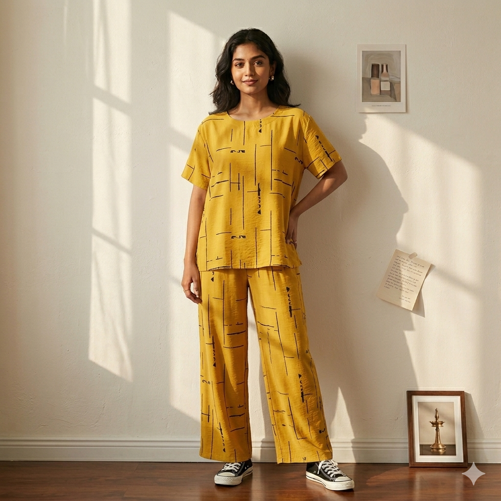 Yellow Printed Capri Night Suit