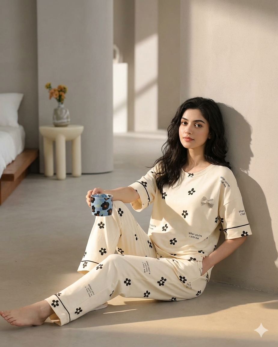 K K Flower Printed Night Suit