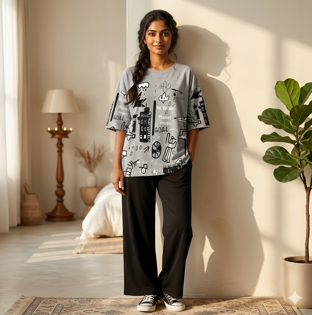 Grey Planet Printed Night suit
