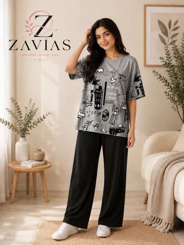 Grey Planet Printed Night suit