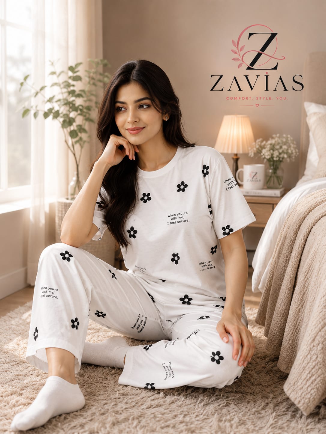 K K Flower Printed Night Suit
