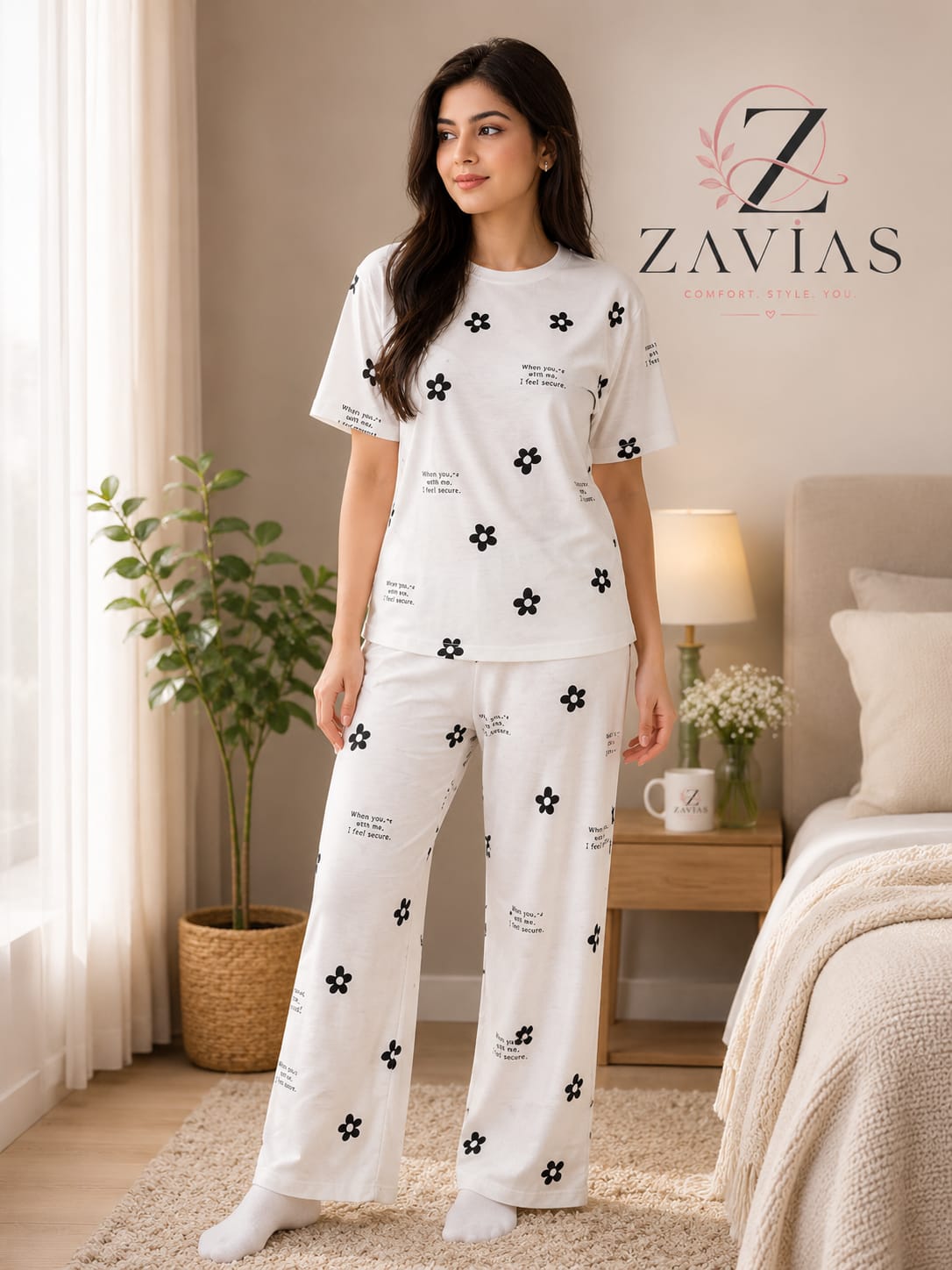 K K Flower Printed Night Suit