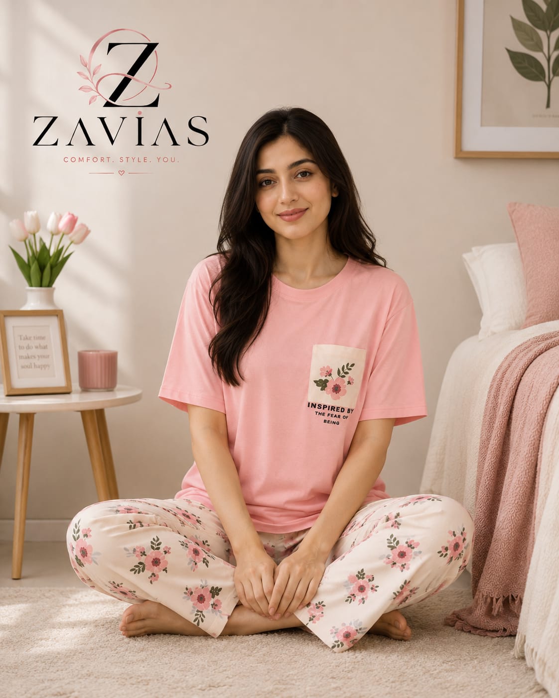 Pocket Flower Pink Pj Suit
