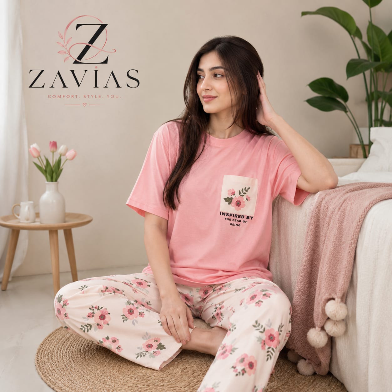 Pocket Flower Pink Pj Suit