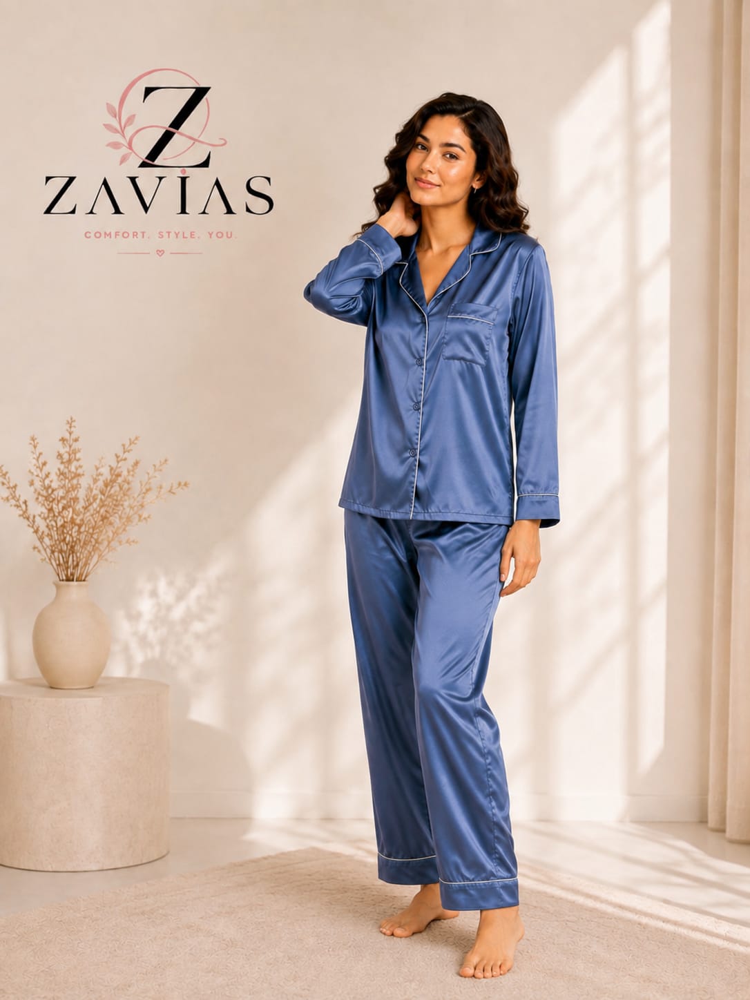 PLAIN SILK NIGHT SUIT - SAILOR