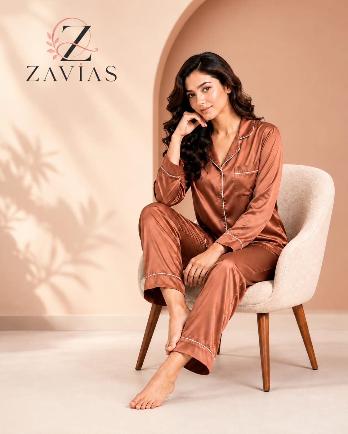 PLAIN SILK NIGHT SUIT - VINTAGE ROSE