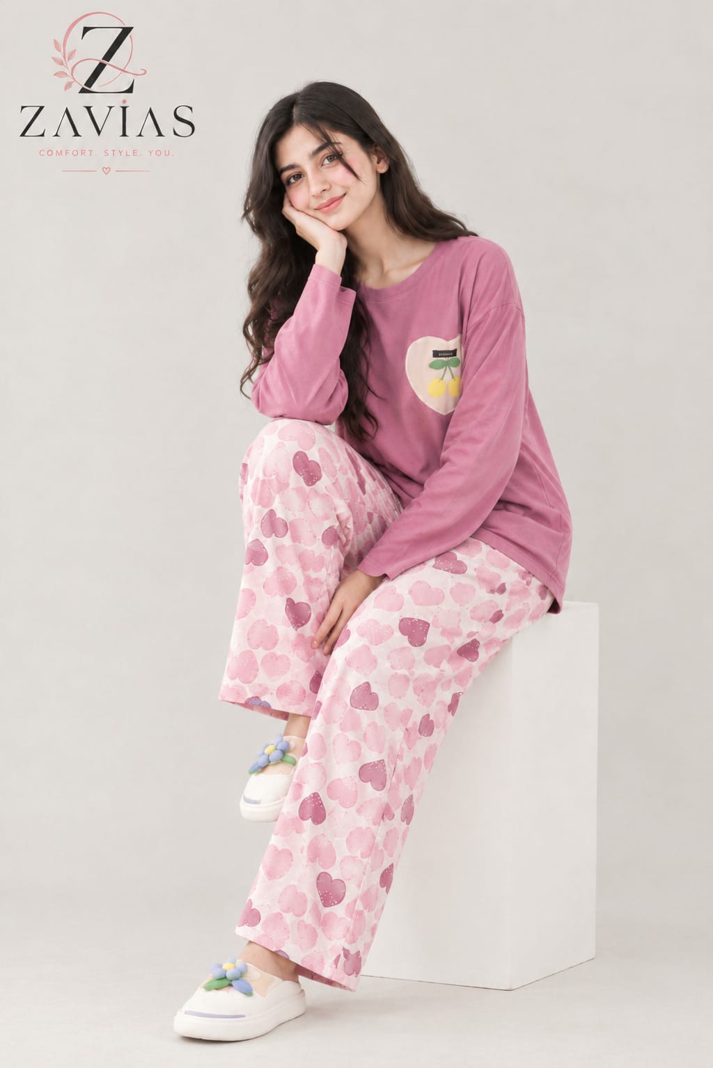 Pink Mini Heart Soft Cotton Signature PJ Suit