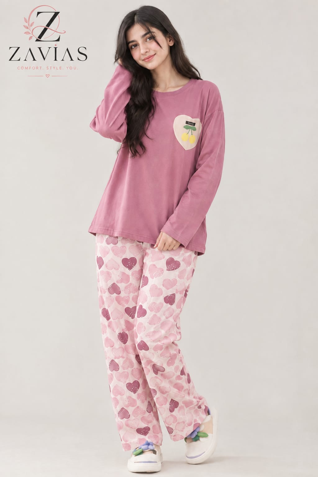Pink Mini Heart Soft Cotton Signature PJ Suit